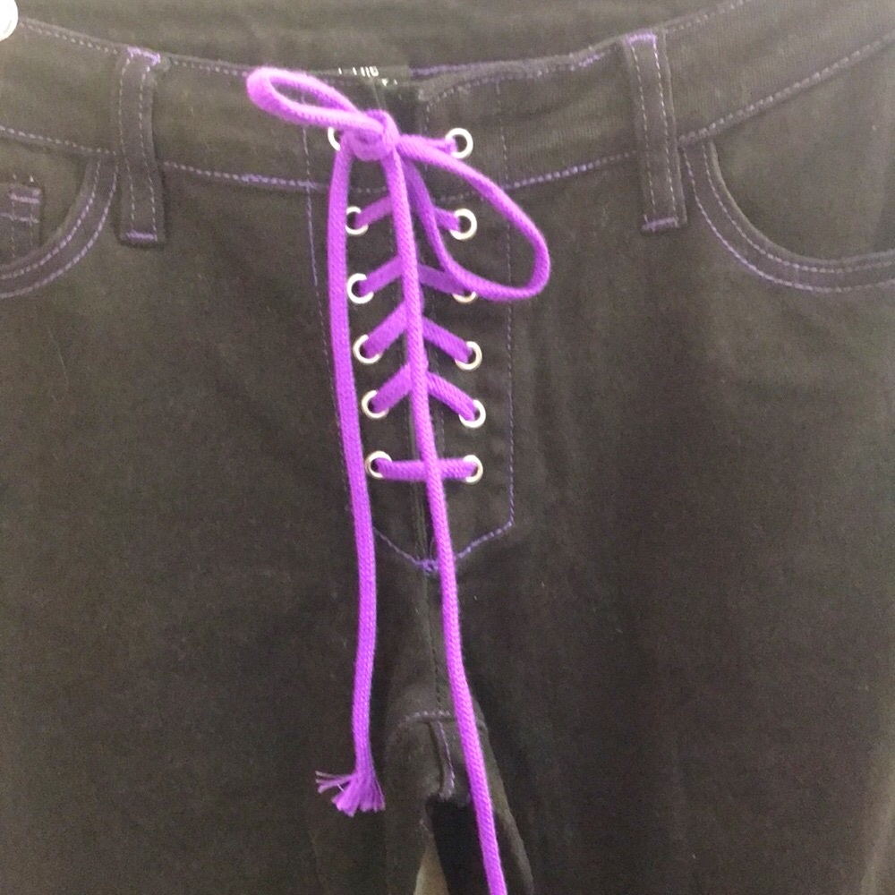 ✨🆕Dolls Kill x Graveyard Girls Black & Purple Flared bottoms Sz S!🦇BNWT!🖤💜 - Picture 4 of 9